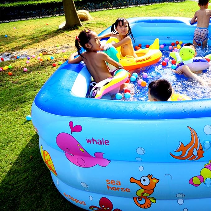 Inflatable Swimming Pool, Family Kiddie Pool, 117" x 66" x 21" Full-Sized Inflatable Pool for Kids and Adults, Blow Up Lounge Pool for Backyard, Garden, Outdoor, Party