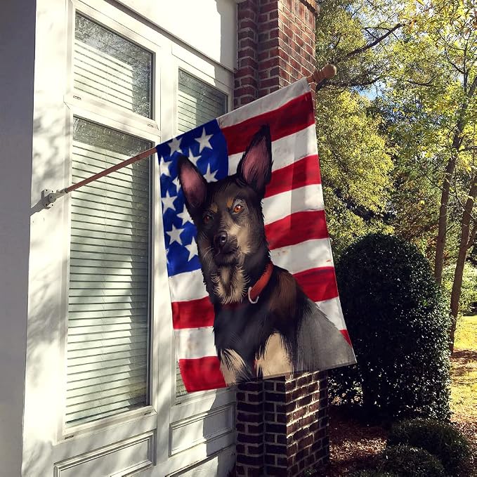Caroline's Treasures CK6411CHF Australian Kelpie American Flag House Flag Large Porch Sleeve Pole Decorative Outside Yard Banner Artwork Wall Hanging, Polyester, House Size, Multicolor