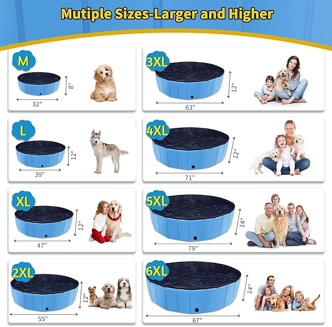CACSPS Foldable Dog Pool, 47" x 12" Kiddie Pool with Hard Plastic, Non-Slip Dog Bath Tub for Outdoor Backyard, Collapsible Dog Swimming Pool for Kids Dogs Pets (Blue)
