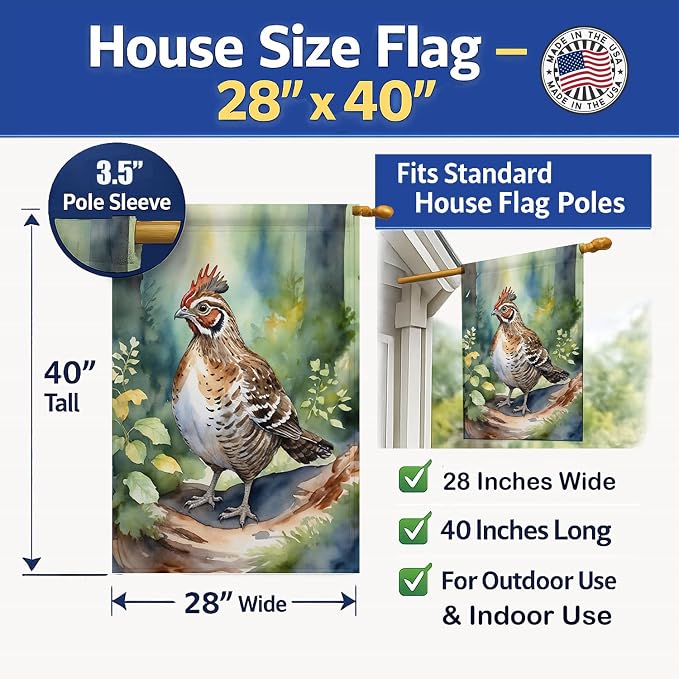 Caroline's Treasures Pennsylvania Ruffed Grouse House Flag Large Porch Sleeve Pole Decorative Outside Yard Banner Artwork Wall Hanging, Polyester, House Size, Multicolor