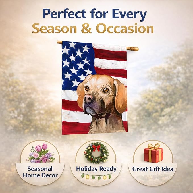 Caroline's Treasures CK6660CHF Portuguese Pointer Dog American Flag House Flag Large Porch Sleeve Pole Decorative Outside Yard Banner Artwork Wall Hanging, Polyester, House Size, Multicolor