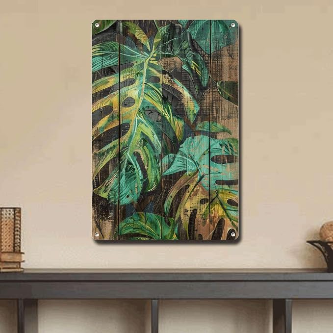 Metal Sign Tin Sign Vintage Wall Art Vintage Monstera Deliciosa Tin Sign for Rustic Wall Art Shabby Chic Interiors and Plant Lover Signs for Garden for Bar 6×8 Inches