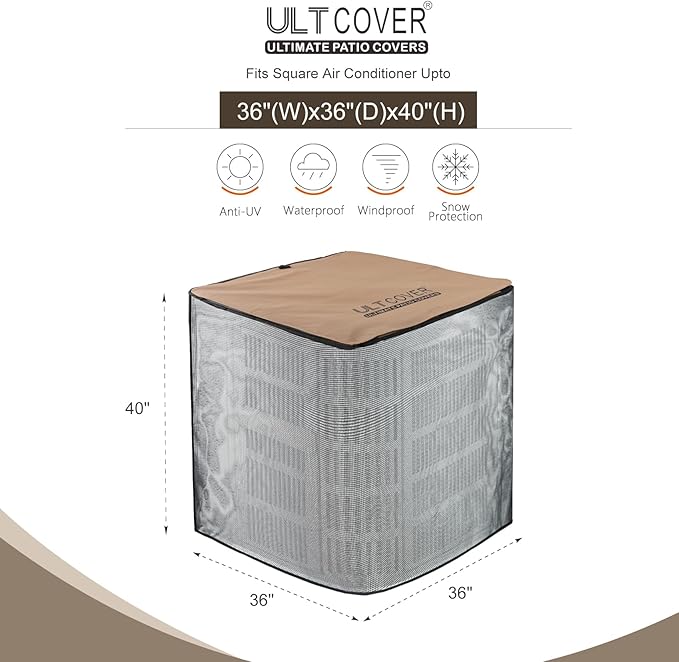 ULTCOVER 2 in 1 Full Mesh with Waterproof Fabric Top Air Conditioner Defender Cover 36W x 36D x 40H inch for Square Outside AC Units All Seasons Use