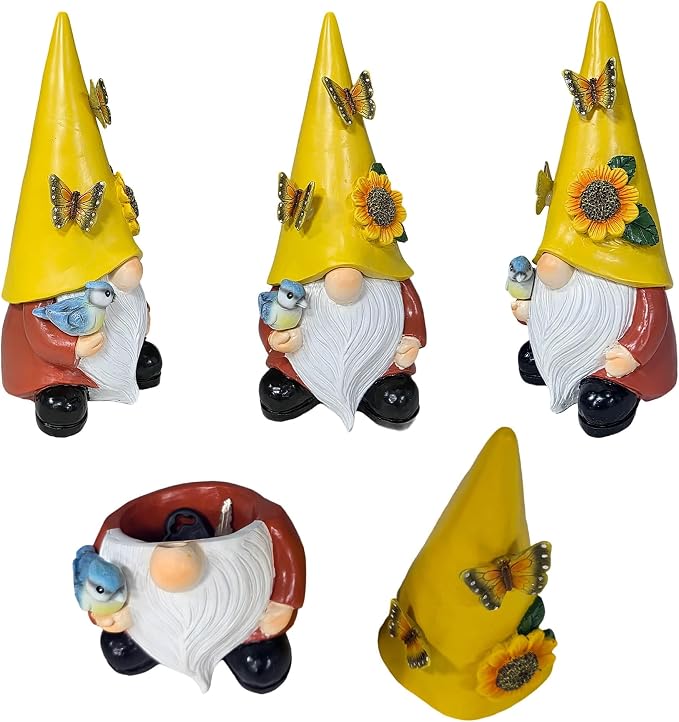 Key Hiders Outside Gnome Figurine Hide A Key Outdoor Garden Gnomes Statues Decorations for Yard Hidden Spare Key Holder Lock Box Rock Yellow