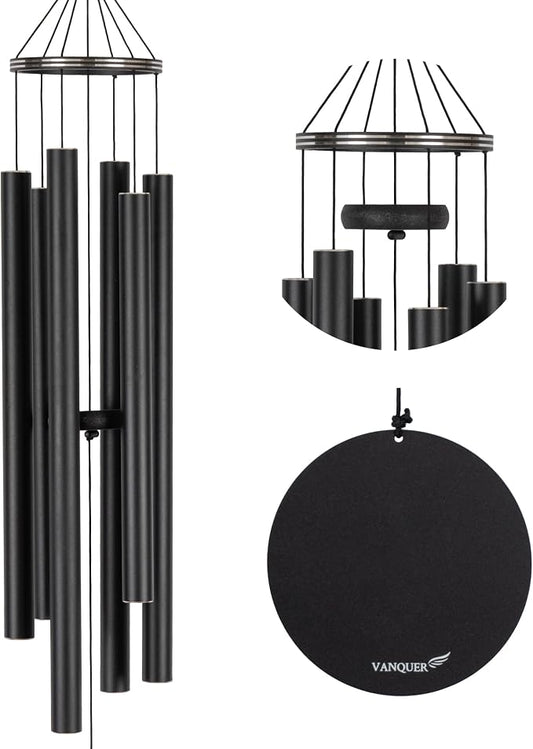 Vanquer Wind Chimes for Outside Deep Tone - 48'' Wind Chimes Outdoor Clearance, Deep Tone, Memorial WindChimes, Outdoor Décor, Wind Spinner, Sympathy Gift, Patio, Home Décor (Black)