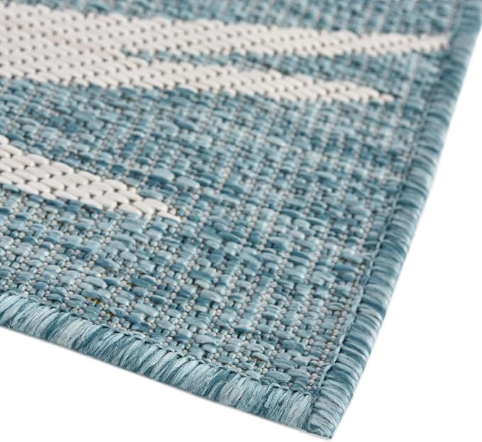 Unique Loom Outdoor Botanical Collection Area Rug - Palm (7' 1" x 10' Rectangle, Light Aqua/ Ivory)