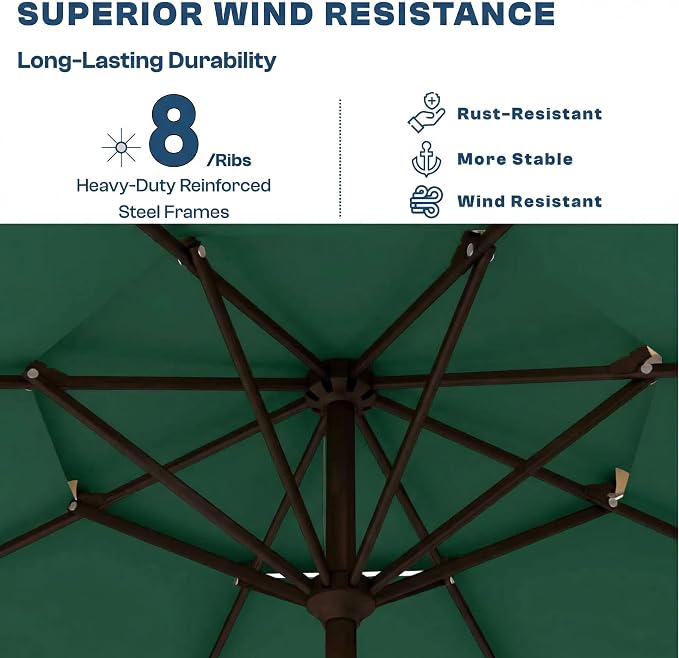 10FT Patio Umbrella, 2 Tier Outdoor Table Umbrella, Large Vented Market Umbrellas with Push Button Tilt and Crank, 8 Sturdy Ribs for Backyard, Deck, Pool, UPF50+ UV Protection