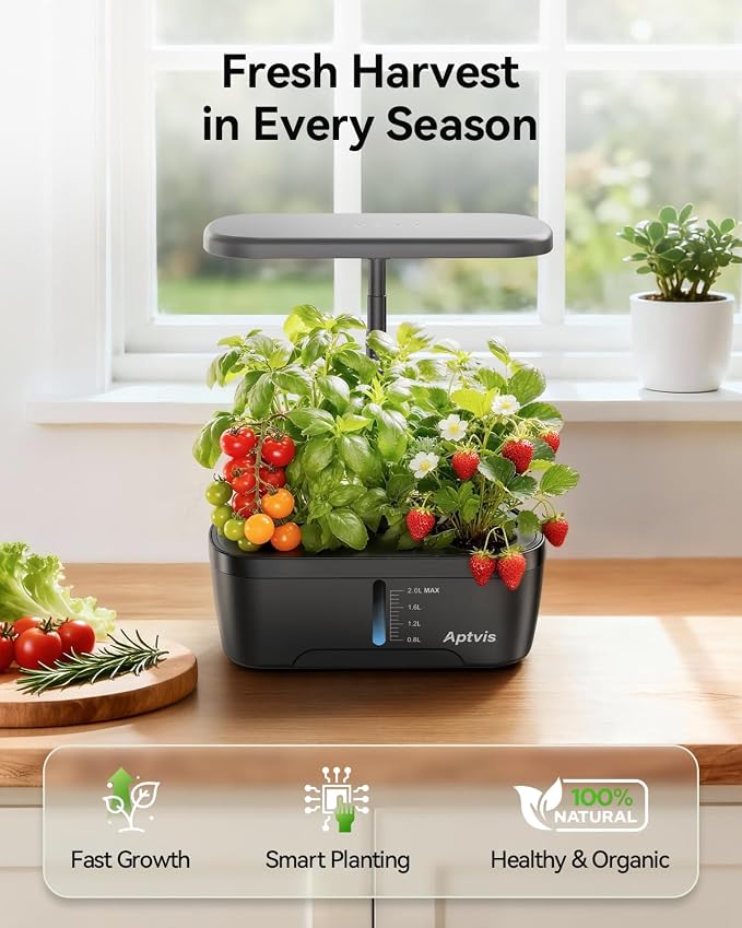 Hydroponics Growing System, 6 Pods Smart Indoor Herb Garden - Black | LED Grow Light, Auto Timer, Height Adjustable, Quiet Pump, Gardening Gifts for Mom Women