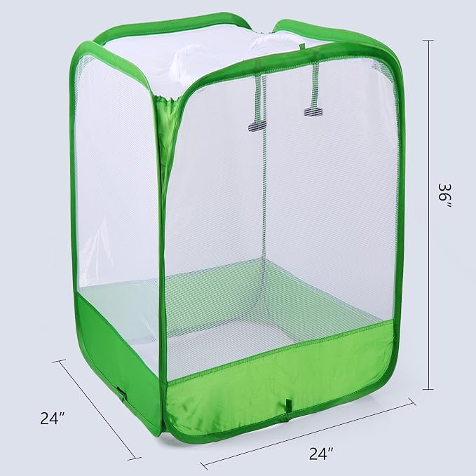 36" Large Mesh Plant Cover for Outdoor, Plant Netting Protector Garden Enclosure Cloche for Fruit, Vegetables, Strawberry, Flowers and Herbs Pop-Up Cage with 4 Stakes (24 x 24 x 36 Inches)