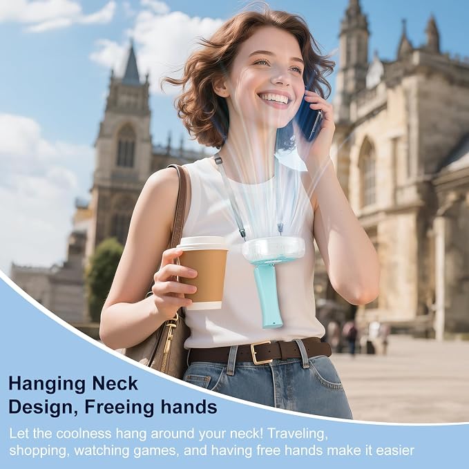 HandFan 4000mAh Handheld Misting Fan, 50ml Water Tank, Rechargeable Personal Mister Fan Portable AC, Spray Water Mist Fans, Foldable Cooling Ice Fans for Beach, Travel, Outdoors(Light Blue)