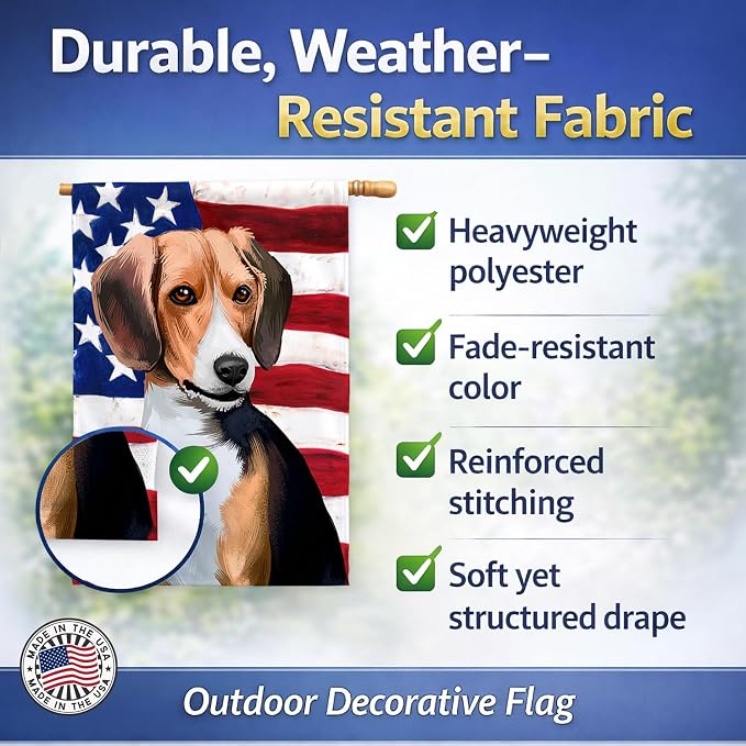 Caroline's Treasures CK6421CHF Beagle American Flag House Flag Large Porch Sleeve Pole Decorative Outside Yard Banner Artwork Wall Hanging, Polyester, House Size, Multicolor
