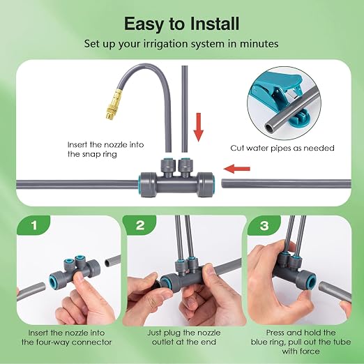 66 FT Drip Irrigation System - Double-Head 360° Adjustable Garden Watering System with 40 Spray Nozzles, Garden Atomizing Misting System & Irrigation System for Garden, Greenhouse, Yard, Lawn, Plants