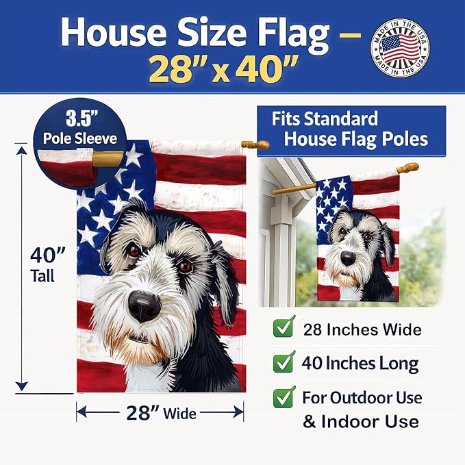 Caroline's Treasures CK6554CHF Griffon Nivernais Dog American Flag House Flag Large Porch Sleeve Pole Decorative Outside Yard Banner Artwork Wall Hanging, Polyester, House Size, Multicolor