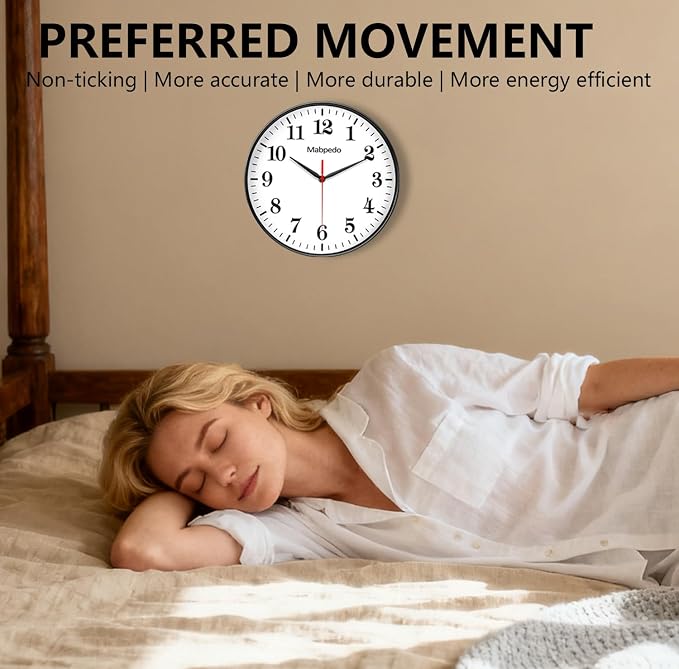 12 Inch Wall Clocks Battery Operated, Modern Wall Clock, Large Number Classic Silent Non Ticking Analog Decorative Wall Clocks for Living Room Bedroom Kitchen Gym Office Outdoor Clock, Black