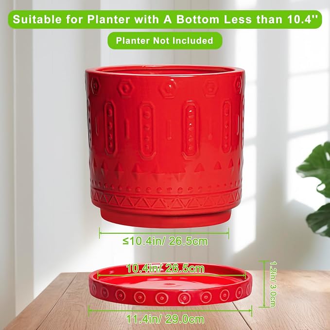 Eightpot 11.4 Inch Plant Saucers for Indoors, Plant Plates to Catch Water for Outdoor, Round Plants Drip Tray, Modern Planter Saucer, Decorative Plants Dishes to Catch Water, Flower Pot Tray, Red