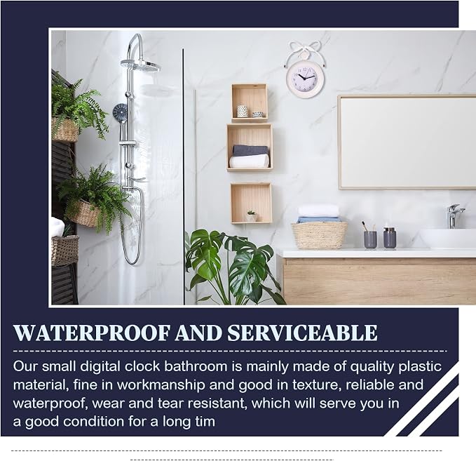 Weewooday Waterproof Bathroom Clock Small Digital White Shower Wall Clock with Easy Reading Face for Bathroom Pool Supplies(Lanyard)