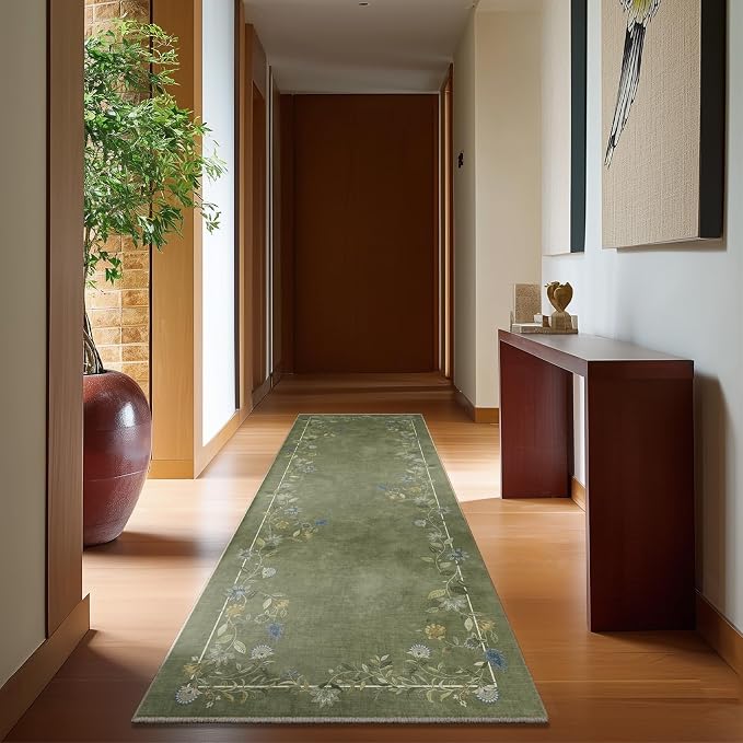 Washable Kitchen Rug Runners for Hallways: 2'6"x8' Entryway Rug Stain Resistant Non Slip Low Pile Soft Living Room Floor Carpet Runner for Bedroom Laundry Room Farmhouse Indoor