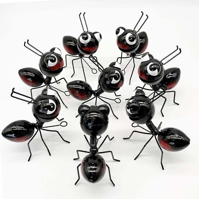 Cruis Cuka Metal Yard Art Garden Decor for Outside Cute Ants Yard Decorations Outdoor Lawn Ornaments Backyard Gifts for Mom - Set of 8（All Black）