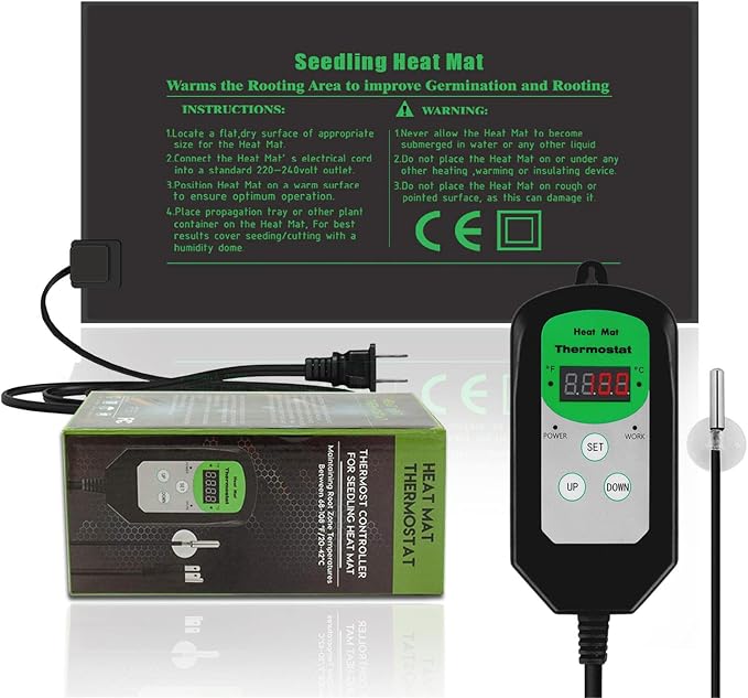 Seedling Heat Mat with Thermostat 40-108 Degrees Fahrenheit Warming Pad, Warm Hydroponic Heating Pad with Controller for Germination, 10" x 20.75" UL & MET-Certified