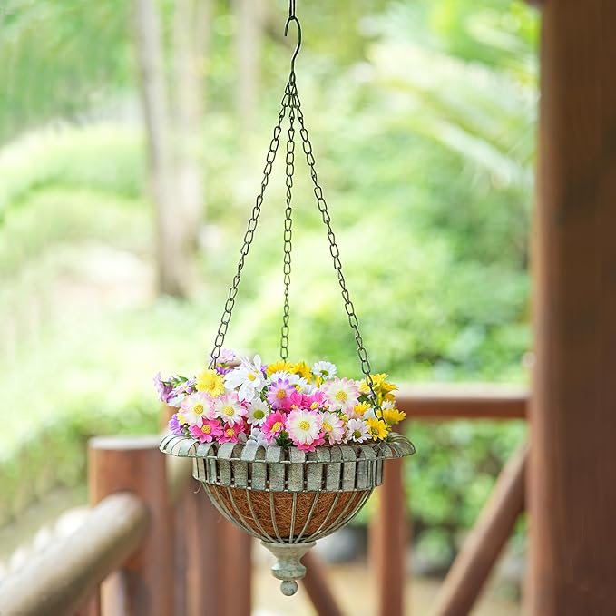 Set of 2 Metal Hanging Planters,Outdoor Hanging Baskets Garden Patio Porch.
