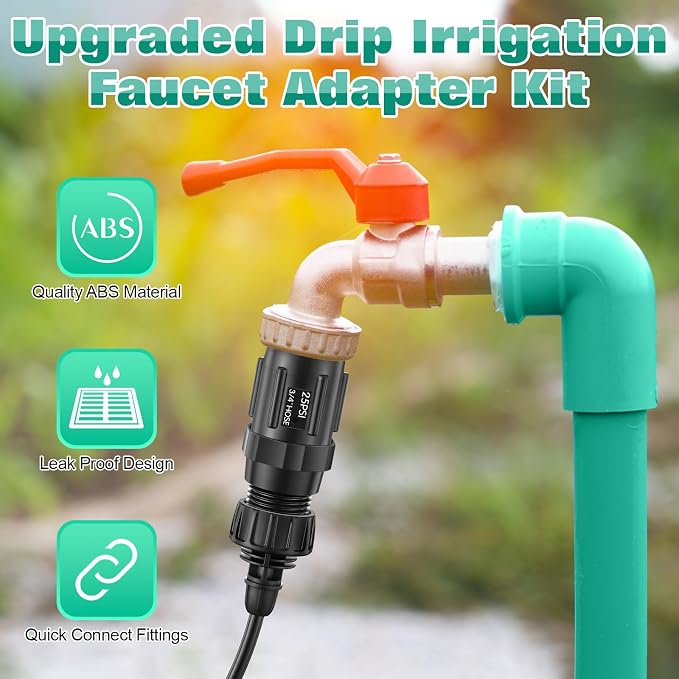 4 Set Drip Irrigation Faucet Adapter Kit, 25 PSI Garden Hose Pressure Regulator, 1/4'' Drip Irrigation Tubing to 3/4'' Faucet, Plumbing Tape