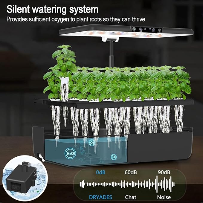 Indoor Hydroponic Garden System, 3-Tier Mobile Growing Cart with LED Lights, Adjustable Shelves, Black (3 Tiers_Black)