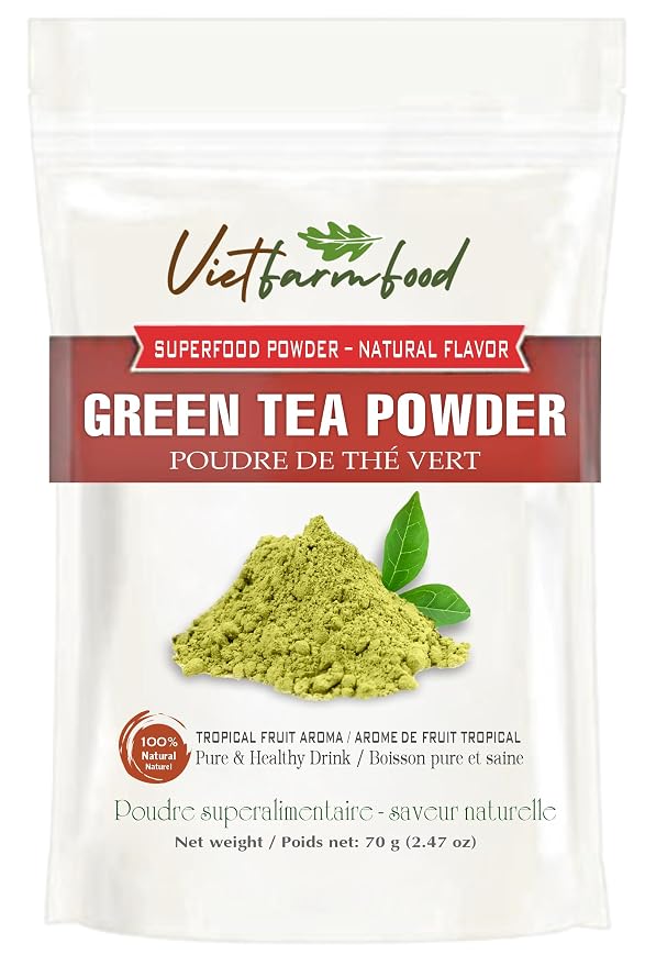 GREEN TEA POWDER 2.47 oz (70g) VIETFARMFOOD: Pure freeze-dried fruit powder, made from real fruit with no added sugar - Perfect for daily nutrition to keep your body full of vitality.