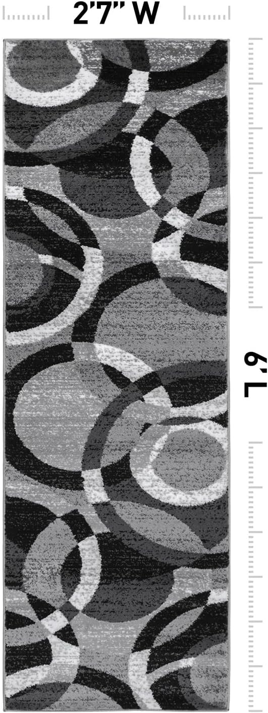 Rugshop Abstract Circles Contemporary Living Room Runner Rug Gray 2'7" x 6' | High Traffic, Rectangular, Size 2'7" x 6', Bedroom, Dining Room, Home Office, Kitchen, Entryway, Hallway, Nursery, Kids Room