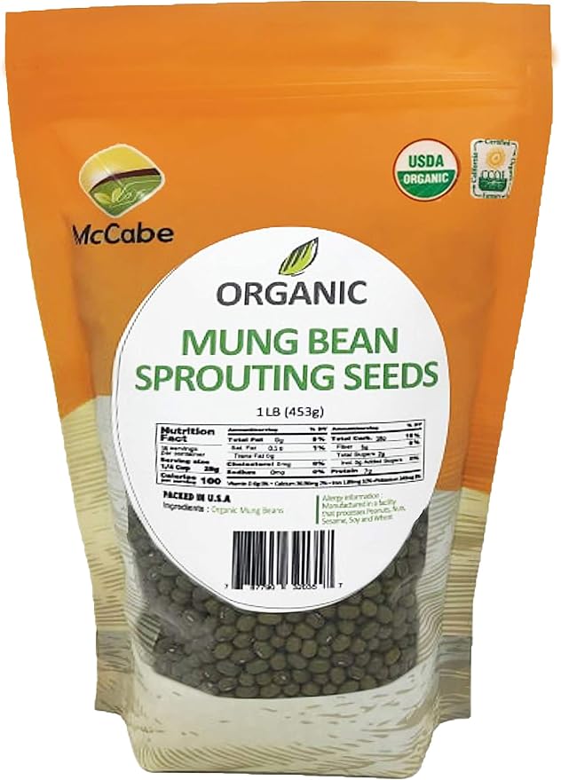 McCabe Organic Mung Bean Sprouting Seeds - Rich with Fiber & Minerals | USDA and CCOF Certified | Packed in USA | 1Lb