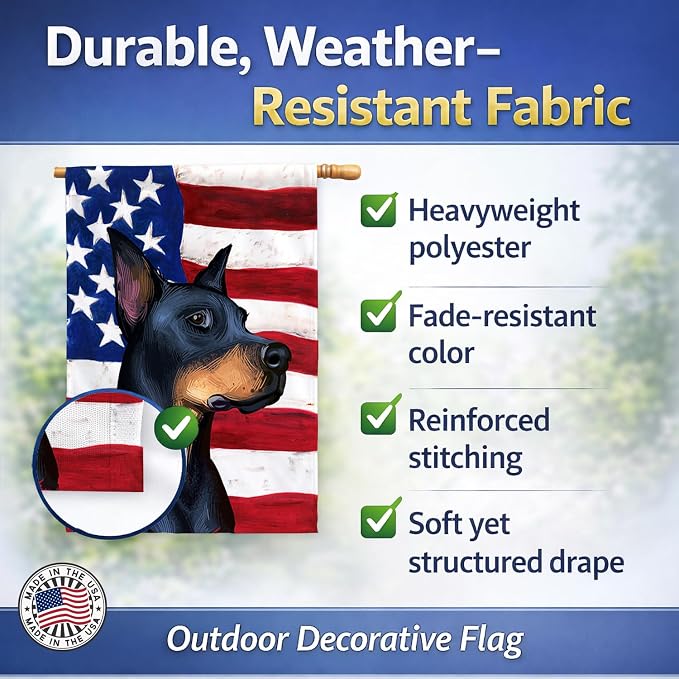Caroline's Treasures CK6504CHF Doberman Pinscher Dog American Flag House Flag Large Porch Sleeve Pole Decorative Outside Yard Banner Artwork Wall Hanging, Polyester, House Size, Multicolor