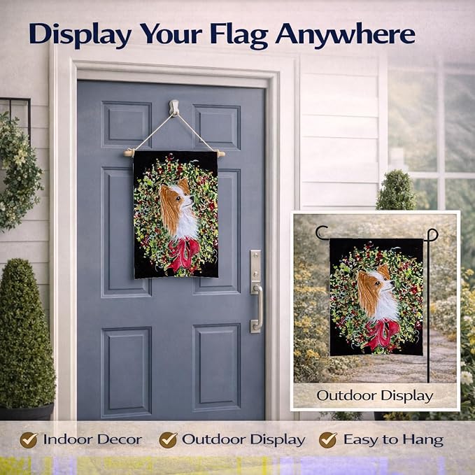 Caroline's Treasures SS8953GF Christmas Wreath Papillon Garden Flag Mailbox Flag Decorative Yard Flag Banner Outside Patio Artwork Yard Flower Beds, Garden Size, Multicolor