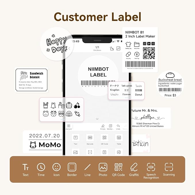 NIIMBOT Labels for B1/B21/B31 Label Maker, 40 x 30 mm (1.57'' x 1.18'') 230 Tapes/Roll, Thermal Label Tape, Waterproof, Oil-Proof for Home Office Small Business Labeling Tape Replacement(White)