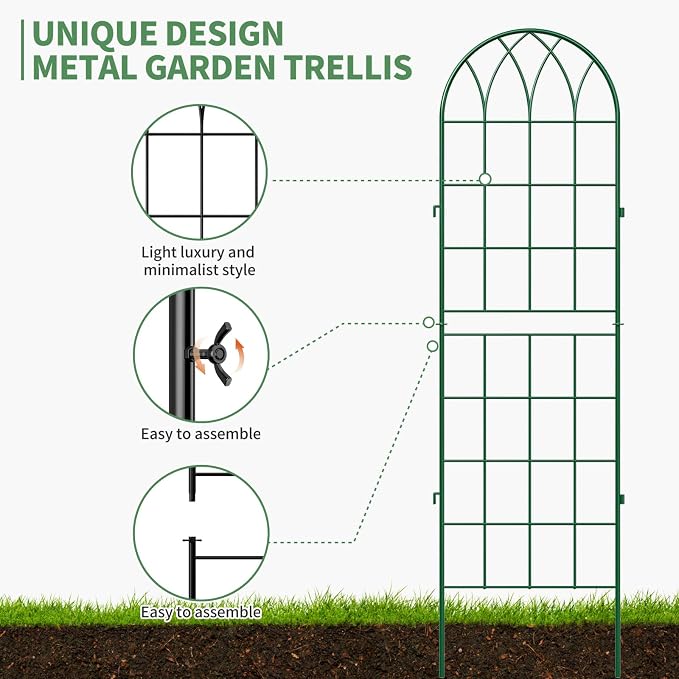 SUNYRISY 4Pack Metal Garden Trellis for Climbing Plants Outdoor, 71x20in Metal Plant Support for Flowers Tomato Cucumber Rose Vegetable Garden Courtyards Lawns Decoration, Green
