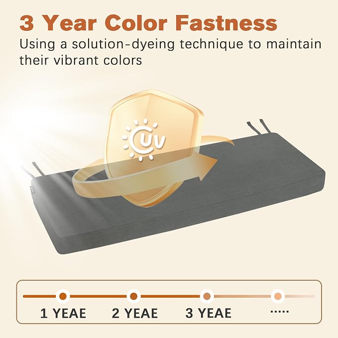 Favoyard Outdoor Bench Cushion 36 x 14 Inch Rainproof Patio Furniture Cushions 3-Year Color Fastness Garden Settee Porch Pads with Ties, Dark Gray