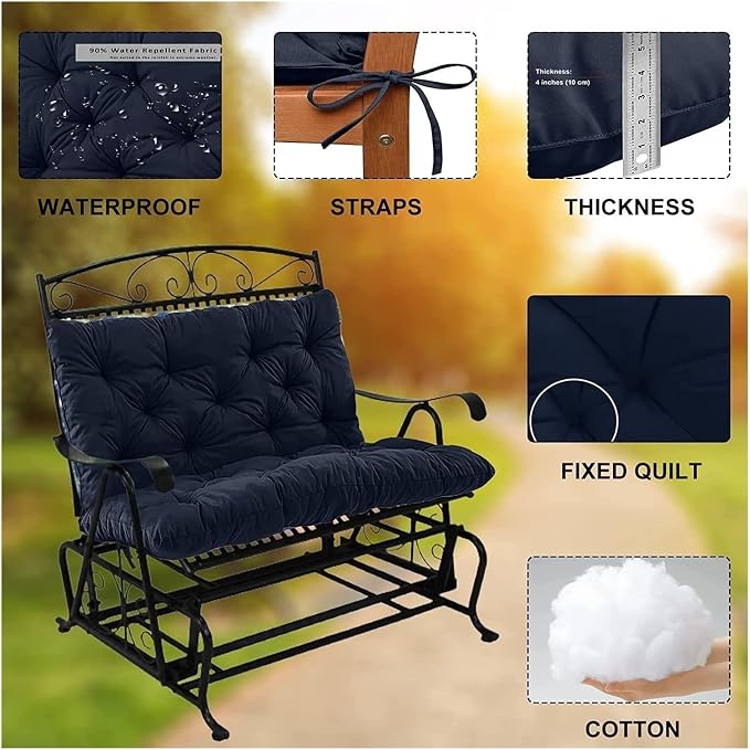 Swing Cushion Replacement Outdoor Porch Waterproof Bench Cushion 2-3 Seater Washable Bench Replacement Cushions for Outdoor Patio Porch Swing Cushions