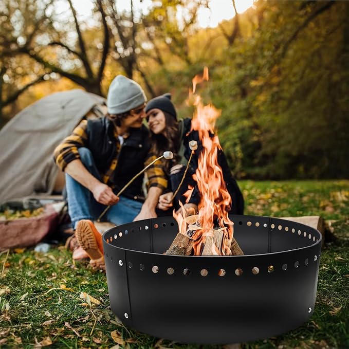 FEBTECH - 38" D x 12" H Smokeless Fire Pit Insert, Heavy Duty Fire Pit Ring | Heat-Resistant Portable Round Fire Pit Ring Insert for Backyard, Outdoor Fire Pits, Bonfires, Camping & Outdoor Gatherings