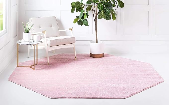 Unique Loom Trellis Frieze Collection Area Rug - Geometric (5' Octagon, Light Pink/ Ivory)