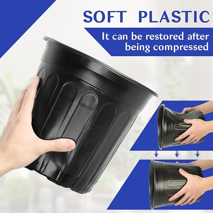 5 Gallon Pots for Plants, 11.4 Inch Gallon Nursery Pots with Drainage Holes, 5 Gallon Plastic Plant Pots for Cuttings, Seeding, Succulents, Transplanting