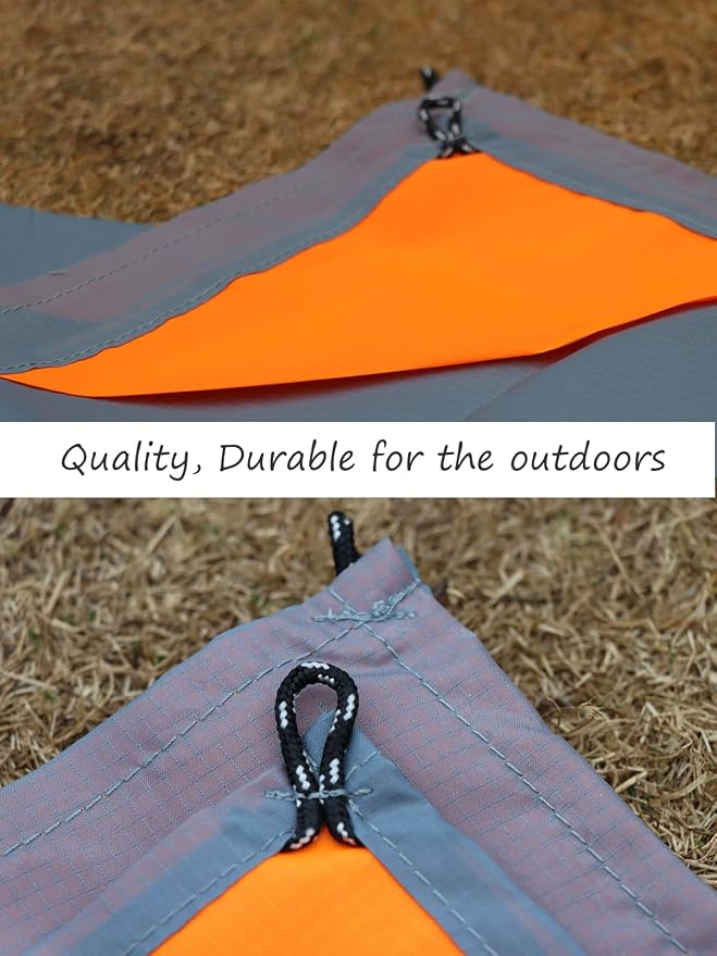 Orga'Neat Pocket Picnic Blanket, Beach Mat Waterproof Sandproof, Compact Lightweight Small Tarp for Camping, Hiking, Backpacking, Festival, Travel, Foldable in Bags (Grey/Orange, 55"x79")