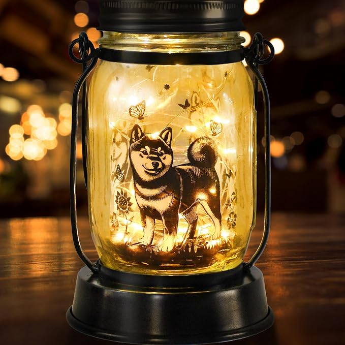 kyoryuger Shiba Inu Gifts for Women/Men Shiba Inu Solar Lanterns Mom Birthday Shibe Dog Lovers Lantern Pet Loss Animal Doge Memorial Lights Solar Garden Decor for Yard, Patio,Backyard,Porch Torches