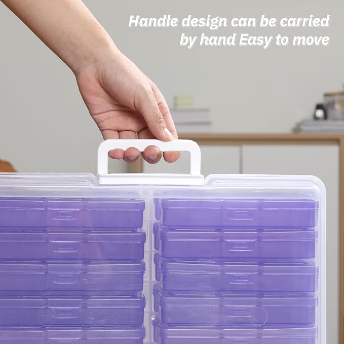 4x6 Photo Storage Box with Handle - Craft Keeper, 16 Inner Cases - Large Gradient Purple Series