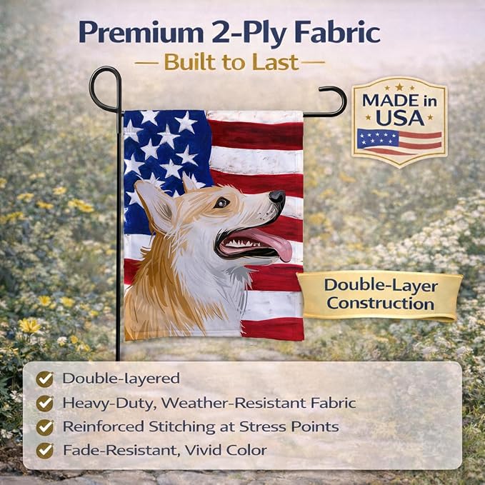 Caroline's Treasures CK6751GF Pembroke Welsh Corgi American Flag Garden Flag Mailbox Flag Decorative Yard Flag Banner Outside Patio Artwork Yard Flower Beds, Garden Size, Multicolor