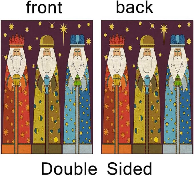 EMMTEEY Christmas Three Kings Wise Men Burlap Garden Flag - Large 28 X 40 Double Sided Winter Flag for Outside Holiday Decoration