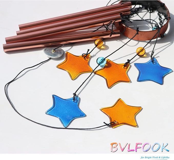 Sun with Flame Wind Chime for Outside Decor, with Star Shape Suncatcher | BVLFOOK; Aluminium Tubes; Wind Chimes; Hanging for Porch Patio Balcony Décor; 37 Inch; indoor & outdoor