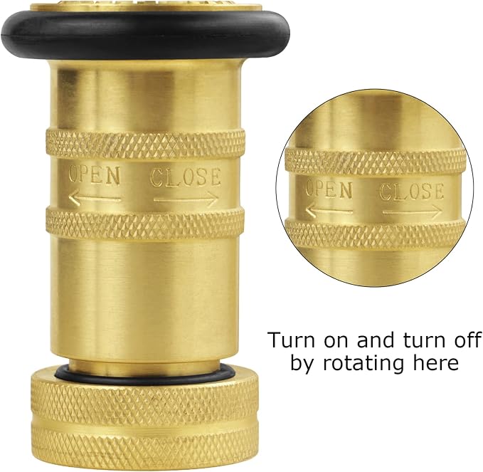 Fire Hose Nozzle 1" NPSH/NPT Fire Fighter Hose Nozzle 100 psi 75 gpm Brass Fire Equipment Spray Jet Fog,Heavy-Duty Industrial Brass Fire Equipment Water Hose Nozzle