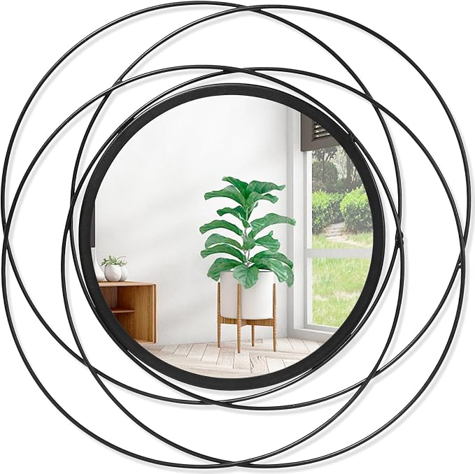 Decorative Mirrors Black Circle Mirror - 20 Inches Round Mirror with Metal Frame, Modern Wall Hanging Mirrors for Living Room, Bedroom, Bathroom, Entryway Black