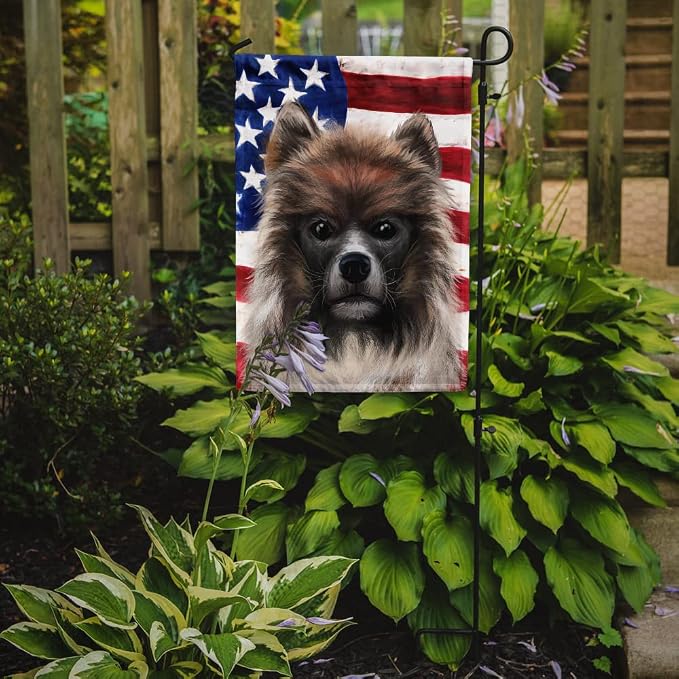 Caroline's Treasures CK6510GF Elo Dog American Flag Garden Flag Mailbox Flag Decorative Yard Flag Banner Outside Patio Artwork Yard Flower Beds, Garden Size, Multicolor