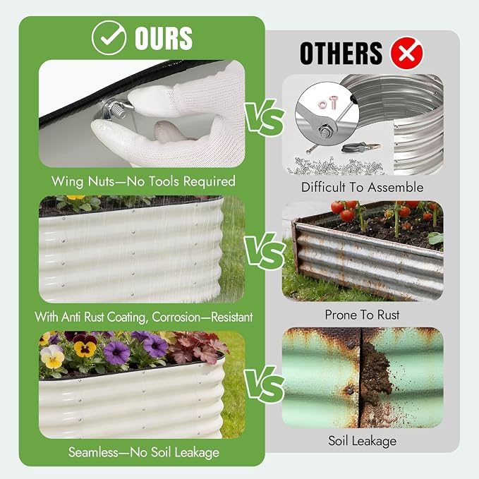INNO STAGE Galvanized Raised Garden Bed Kits, 4x2x1.4FT Metal Raised Beds Outdoor for Gardening, 17'' Tall Large Steel Raised Planter Bed for Vegetables, Flowers Patio Ground Planter Box (White, 2Pcs)