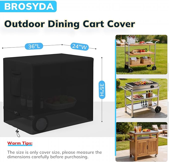 Outdoor Prep Table Cover, Waterproof Outdoor Dining Cart Cover, Heavy Duty Oxford Fabric for 36-inch Keter Unity Portable Table, Outdoor Storage Cabinet and Utility Cart, 36" L×24" D×35" H, Black