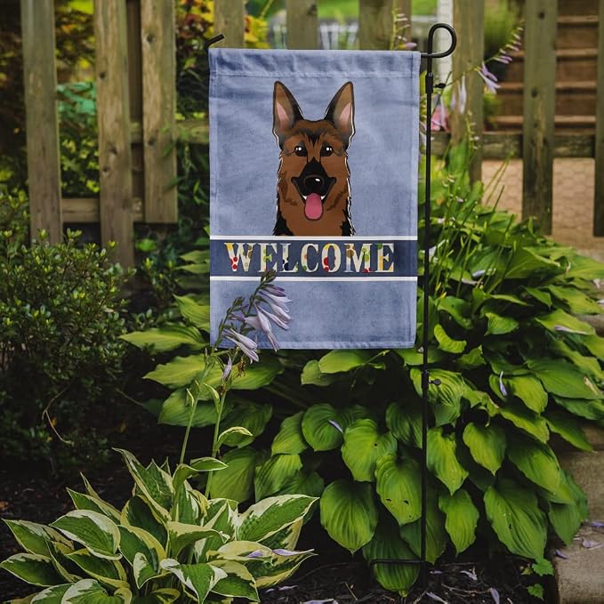 Caroline's Treasures BB1397GF German Shepherd Welcome Garden Flag, Blue Mailbox Flag Decorative Yard Flag Banner Outside Patio Artwork Yard Flower Beds, Garden Size, Multicolor